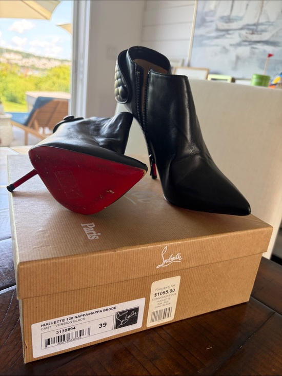 Christian Louboutin Shoes - Christian Louboutin Black Leather Pointed Ankle Boots with Red Sole